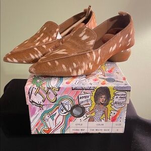 Jeffrey Campbell Tan and White Haircalf Loafers